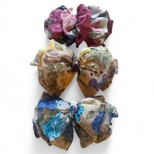 Vintage Statement 80s Floral Hair Bow Barrettes Set 3 Sheer Silky Cottagecore
